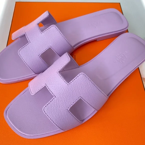 HERMES LAVENDER EPSOM LEATHER ORAN SANDALS SIZE 38